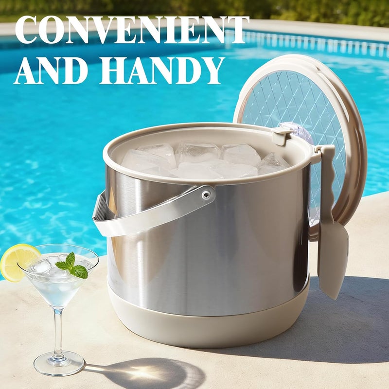 Five Home 5QT/4.8L Insulated Ice Bucket for Parties, Large Capacity Double-Wall Beverage Bucket with Scoop & Lid for Champagne, Wine, Cocktail (White) - Image 2